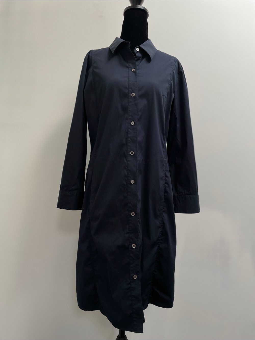 Theory Black Shirt Dress Size 10 | Minimalist Stretch Cotton Midi